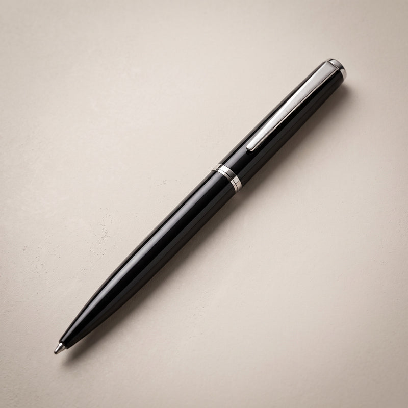 Slim ballpoint. Chrome accents.