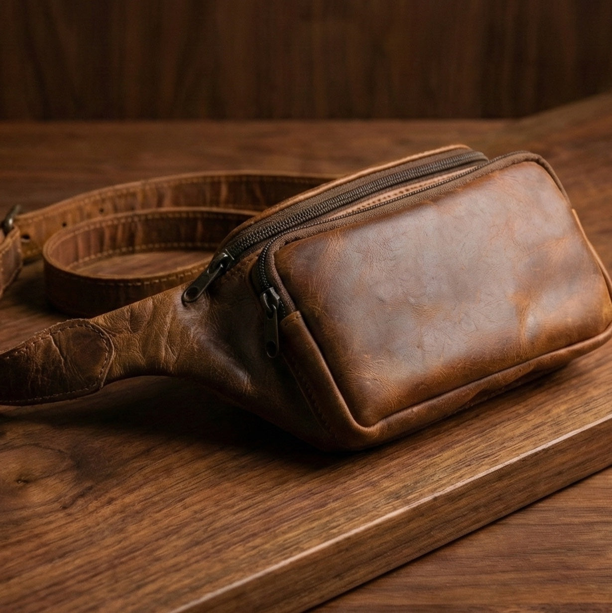 Front-face zip pocket.
