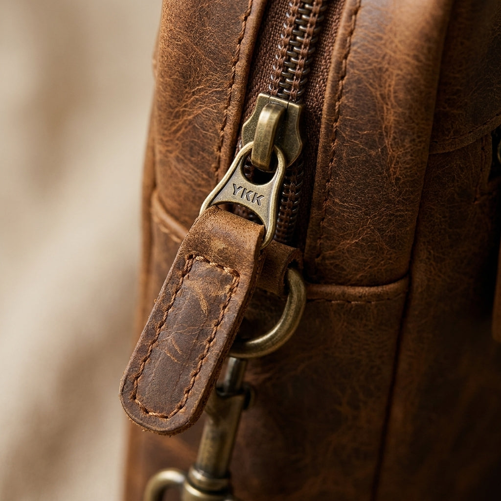 Solid brass top zipper.