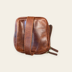 Crazy Horse Brown leather dopp kit — end view  — view 2