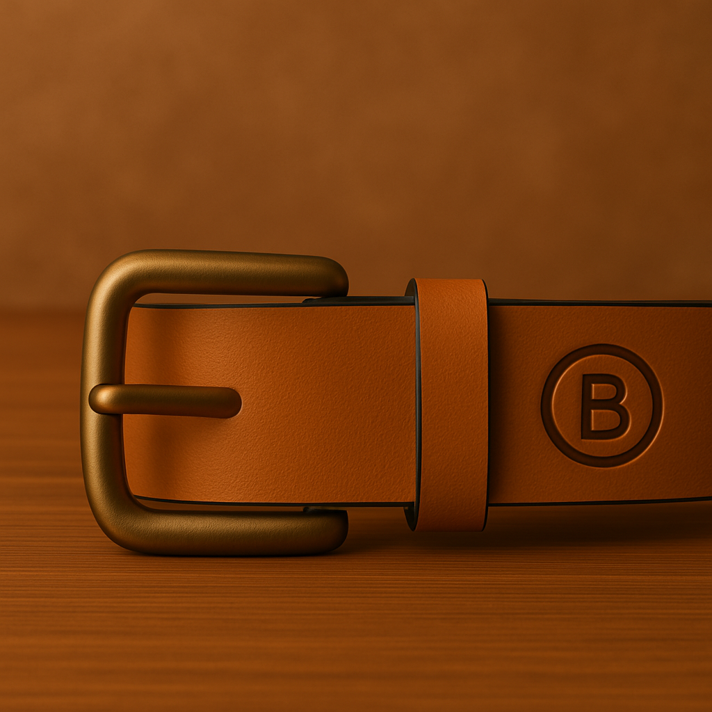 Brown leather belt with gold buckle on a brown background
