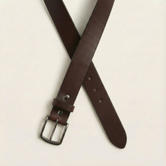 Bellvari Nightfall black leather belt close-up of gunmetal buckle. — view 4