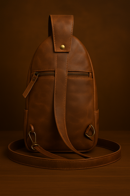 Brown leather backpack on a brown background