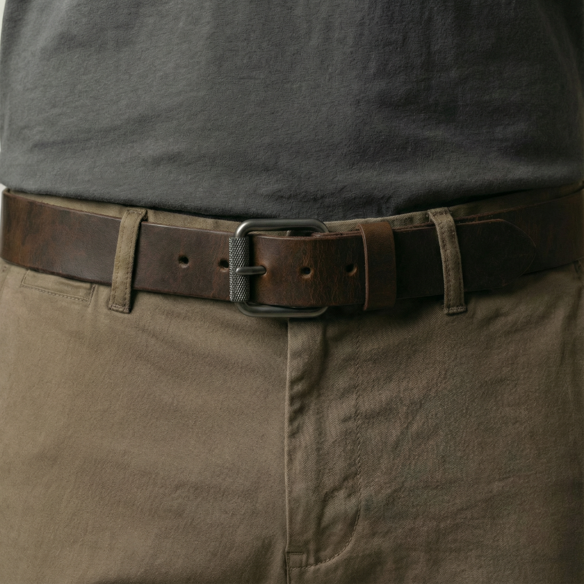 Bellvari The Timberline - Men's Full-Grain Leather Belt, Gunmetal