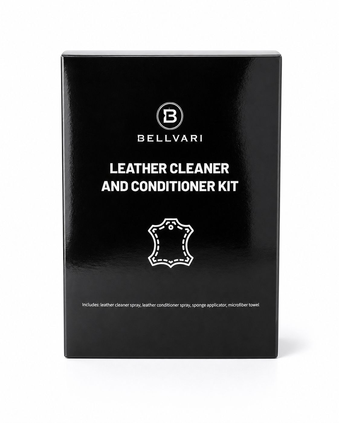 Bellvari leather cleaner and conditioner kit packaging on a white background