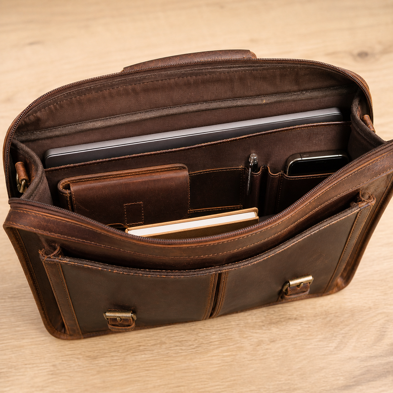 Full-Grain Leather Messenger Briefcase