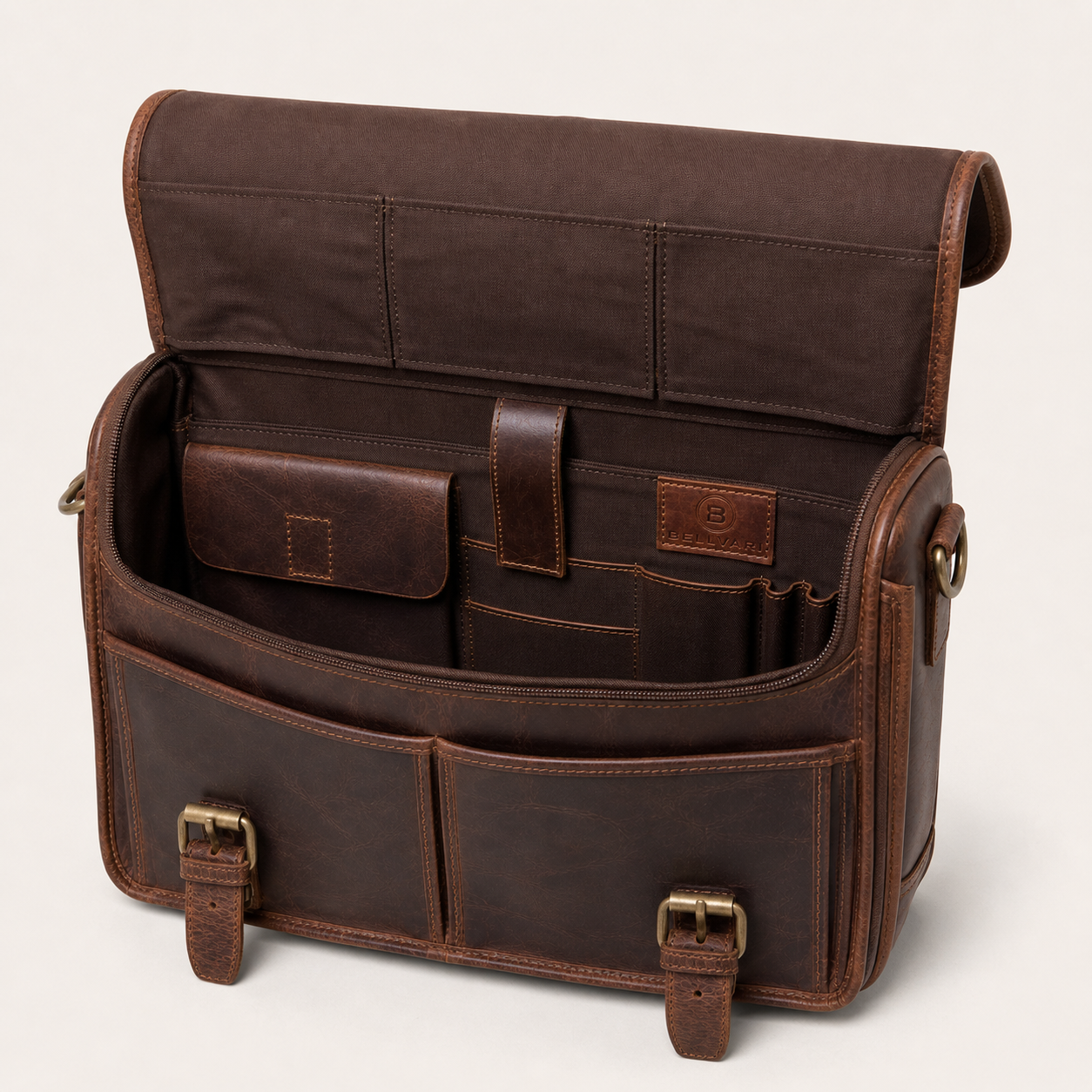 Full-Grain Leather Messenger Briefcase