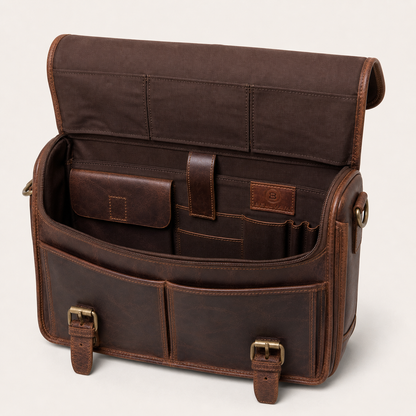 Full-Grain Leather Messenger Briefcase