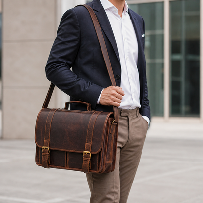 Full-Grain Leather Messenger Briefcase