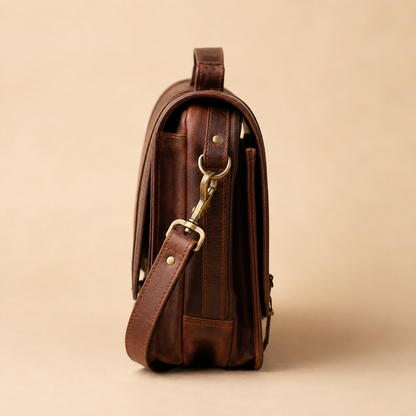 Full-Grain Leather Messenger Briefcase
