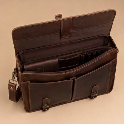 Full-Grain Leather Messenger Briefcase