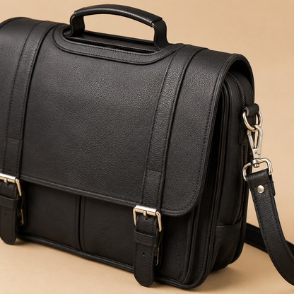 Full-Grain Leather Messenger Briefcase