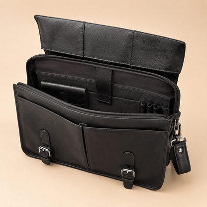 Full-Grain Leather Messenger Briefcase