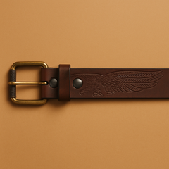 Bellvari Serpent leather belt side view showing edge finish. — view 6