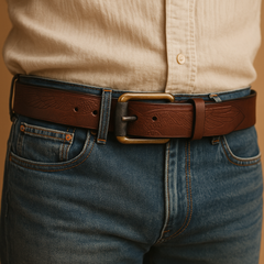 Bellvari Serpent leather belt close-up of brushed stainless buckle. — view 4