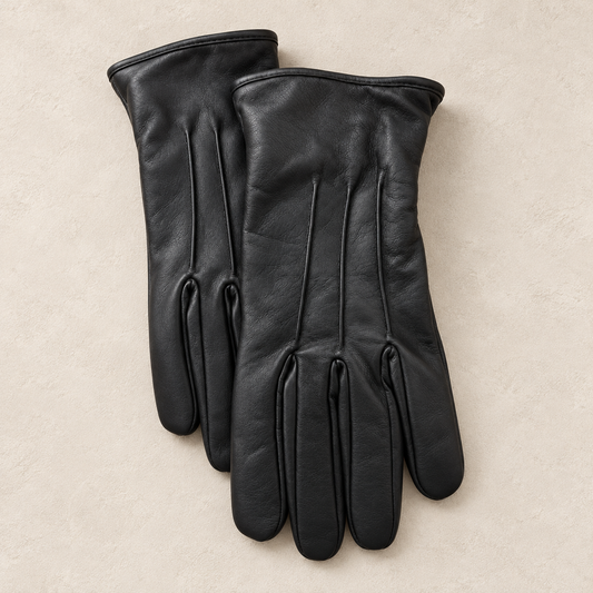 Black touchscreen gloves, front view