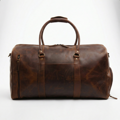 Bellvari Weekender full-grain leather duffel bag with structured silhouette, available in crazy horse brown and black. — view 1