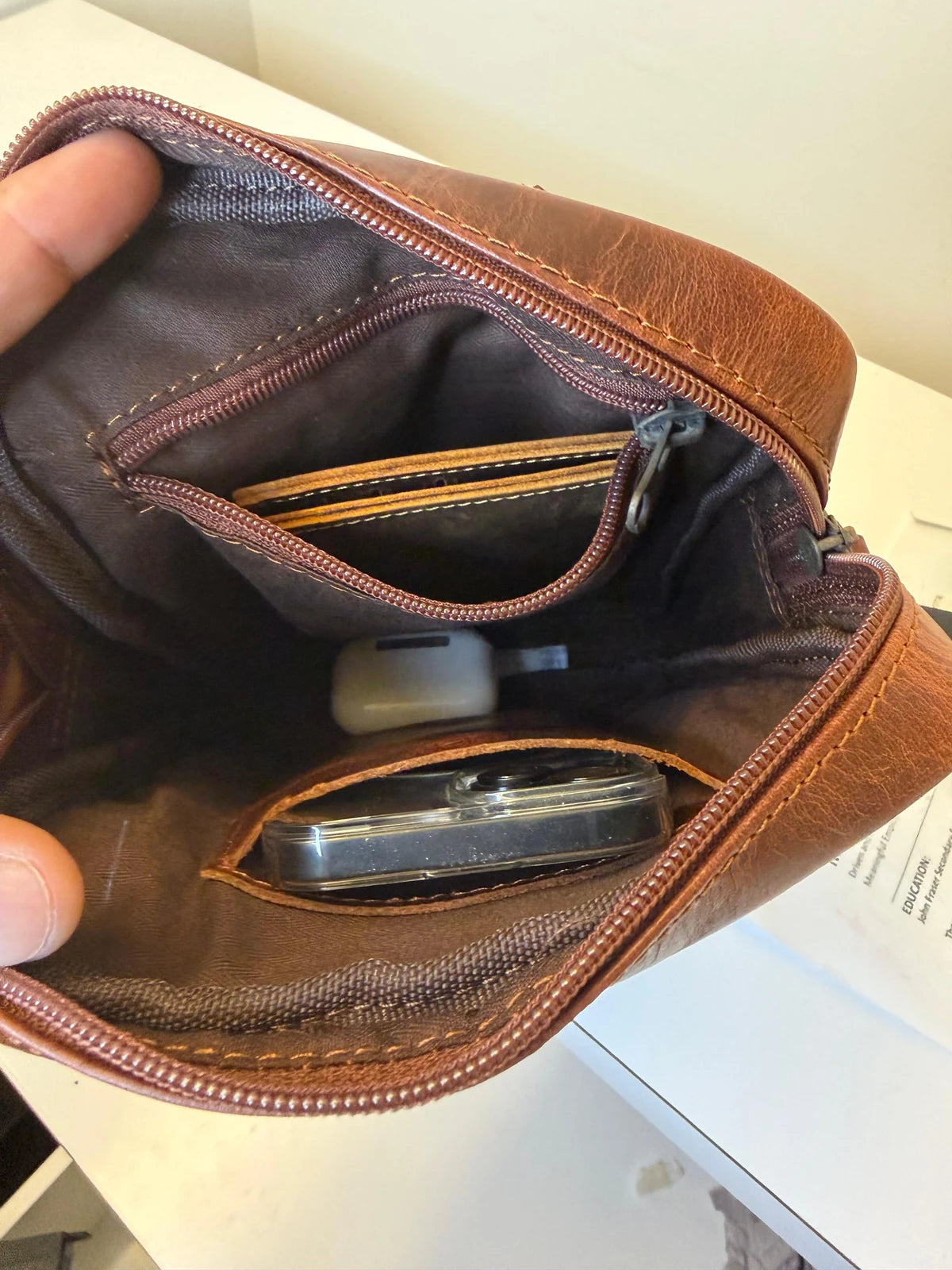 Leather phone pouch.